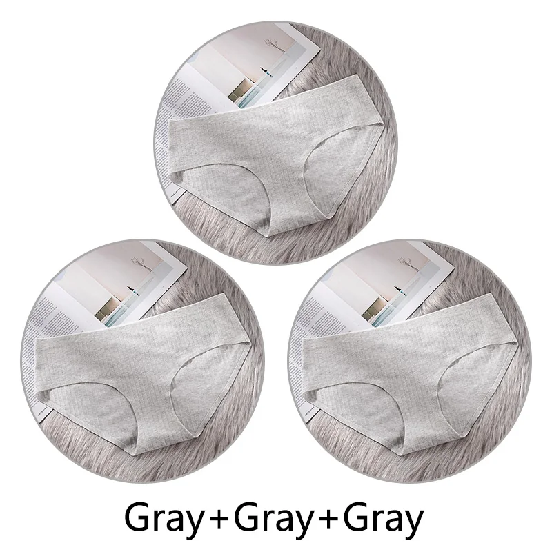 Gray Gray Gray 3 шт. сверхтонкое, бесшовное нижнее белье из хлопка, Для женщин нижнее белье, мягкие трусики с большими чашечками для Размеры 4XL белье соты с заниженным шаговым швом ткань нижнее бельё - Цвет: Gray Gray Gray