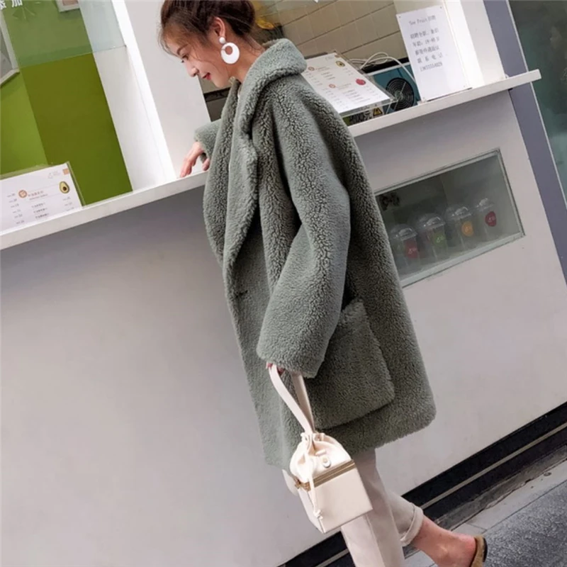2020 Winter New Fur Coat Women Collar Large Particles Long sleeve Sheep Shearing Compound Lamb Hair Loose Jacket Tide | Женская одежда
