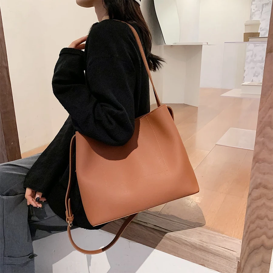 

Crossbody Bags for Women Bucket Shoulder Bag Large Capacity Vintage PU Leather Lady Handbag Luxury Designer Hand Bags Women 2021