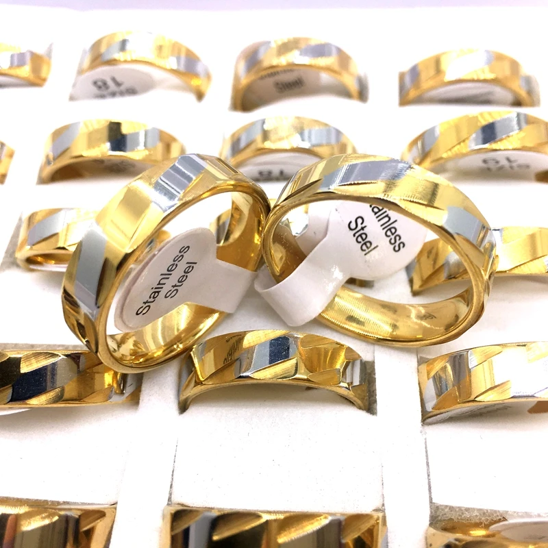 

MixMax Men's 36PCs Golden Laser Cut Stainless Steel Rings Party Jewelry Wholesale Brand New Width 6MM