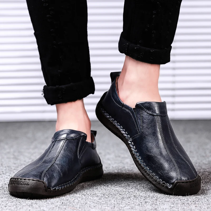 Мужские туфли из натуральной кожи роскошные брендовые дышащие без застежки