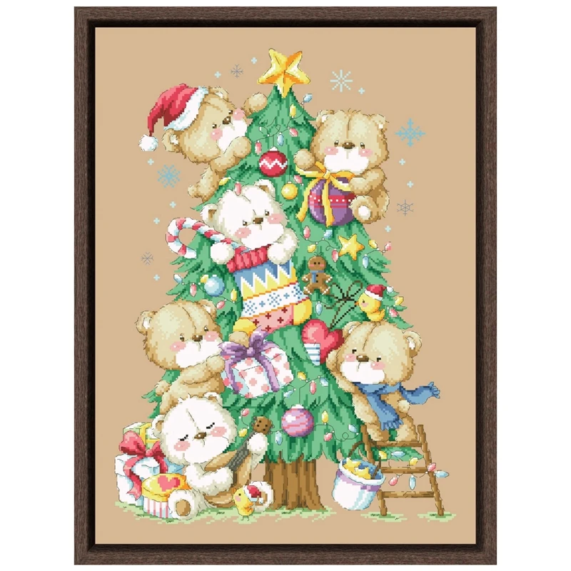 

Рождественский Набор для вышивки крестиком с изображением дерева и медведя, Рождественский дизайн, 18 карат, 14 карат, 11 карат, льняная вышивка flaxen, рукоделие «сделай сам»