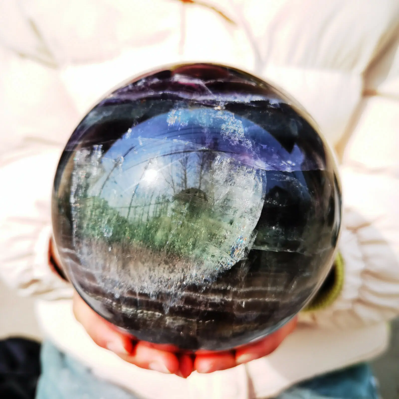 

Natural fluorite ball color quartz crystal gem healing