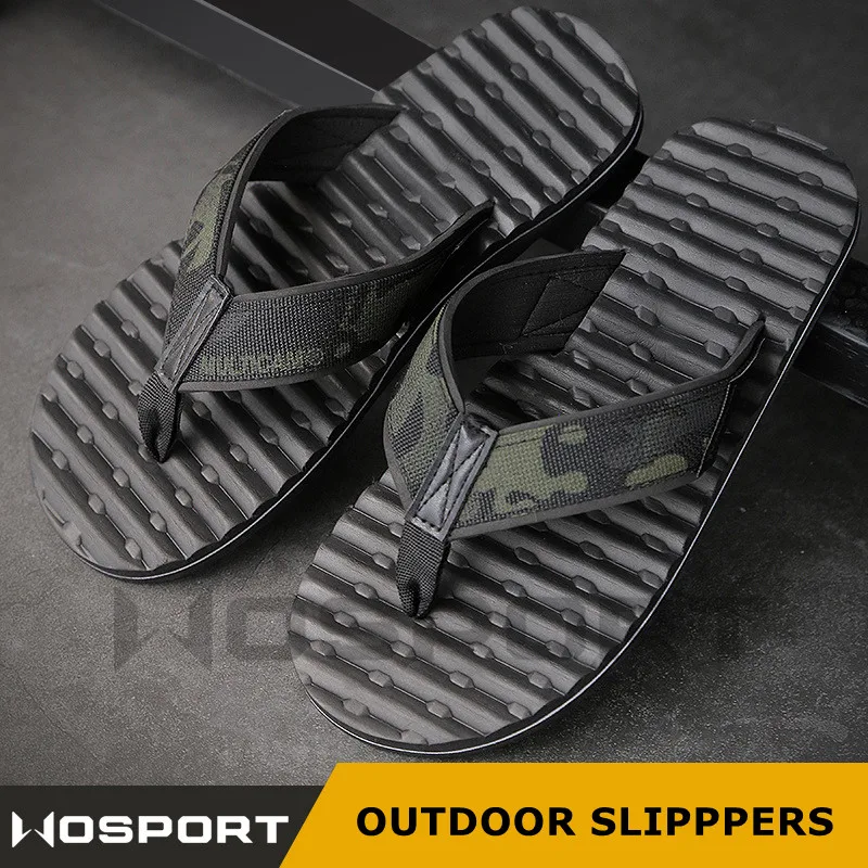 

Ultralight Flip Flops Outdoor Camping Green Slippers Military Tactical Camouflage EVA Webbing Wear-Resistant Black Beach Shoes