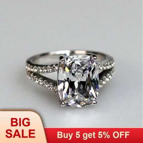 Модное Сверкающее обручальное кольцо с фианитом 3ct 5А 10KT из белого золота для