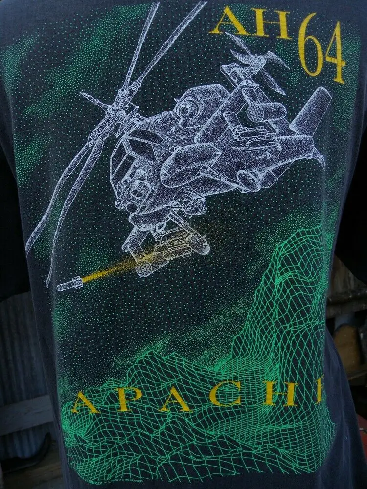 Blackhawk Vtg 90s AH-64 Apache Attack Helicopter футболка с изображением черного дрозда Sz S-3XL | Мужская