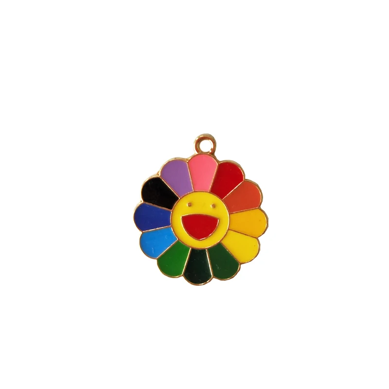 

10pcs Smiley Face Sunflower Enamel Charms Oil Drop Flowers Pendants For Women DIY Jewelry Bracelet Earring Accessory 26*30MM