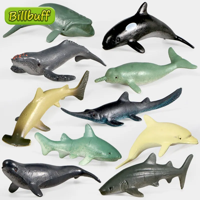 

12pcs Simulation Sea Animals Sharks Whales Dolphins Figures Collection Models Early Educational Toys for Children Christmas gift