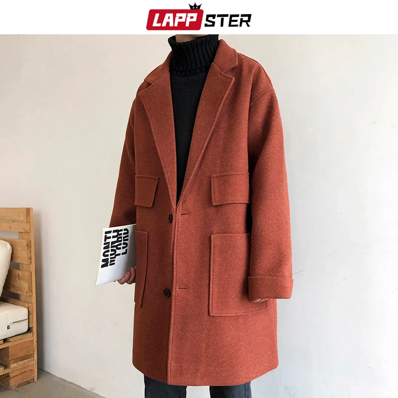 Тренч LAPPSTER мужской с карманами длинное пальто толстая ветровка в Корейском стиле