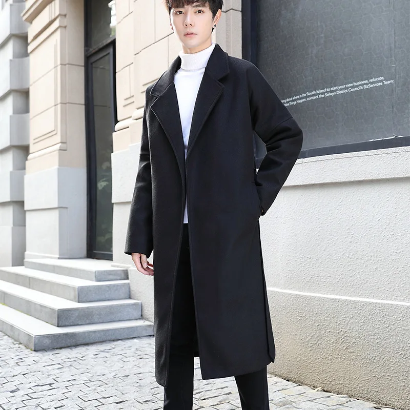 Осеннее мужское плотное теплое шерстяное пальто винно-красное свободное зимнее