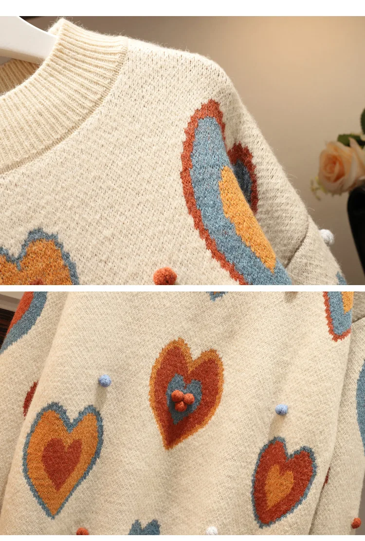 

2019 women two-piece Set Knitted sweater A-skirt Suits Heart Print Sweater Lady Plus Size Knitting Skirt Suit