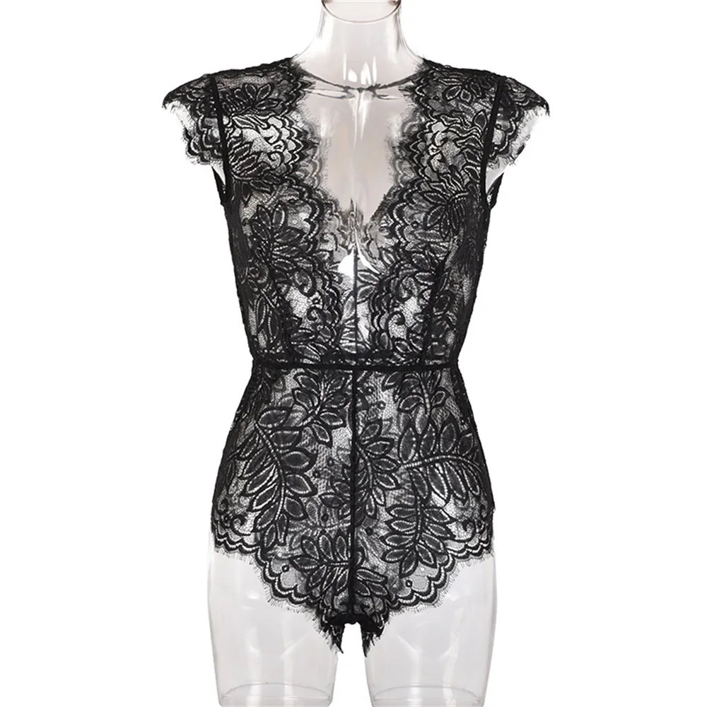 Sleepwear Sexy Lace Night Bodysuit Lingerie Women Nightwear V-Neck Lace Fashion Underwear Jumpsuit HB244