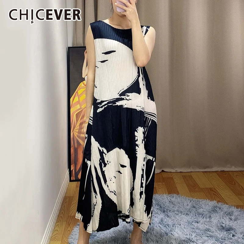 

CHICEVER/черное платье с принтом для женщин, с круглым вырезом, без рукавов, свободное, хит, цвет оверсайз, ТРАПЕЦИЕВИДНОЕ ПЛАТЬЕ средней длины, ж...