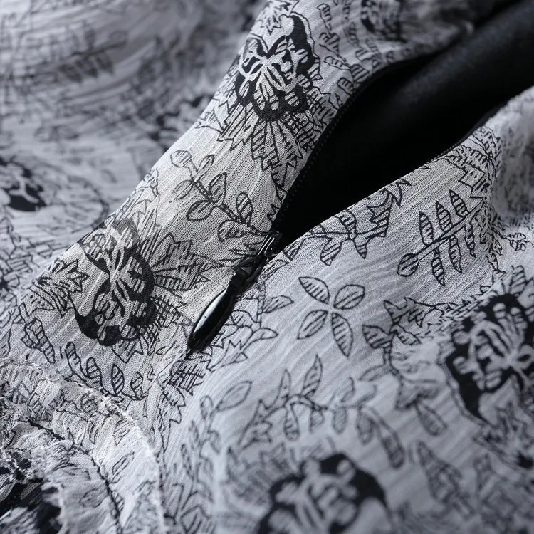 

New Lace up open back silk dress print perspective panel large swing irregular middle sexy women s