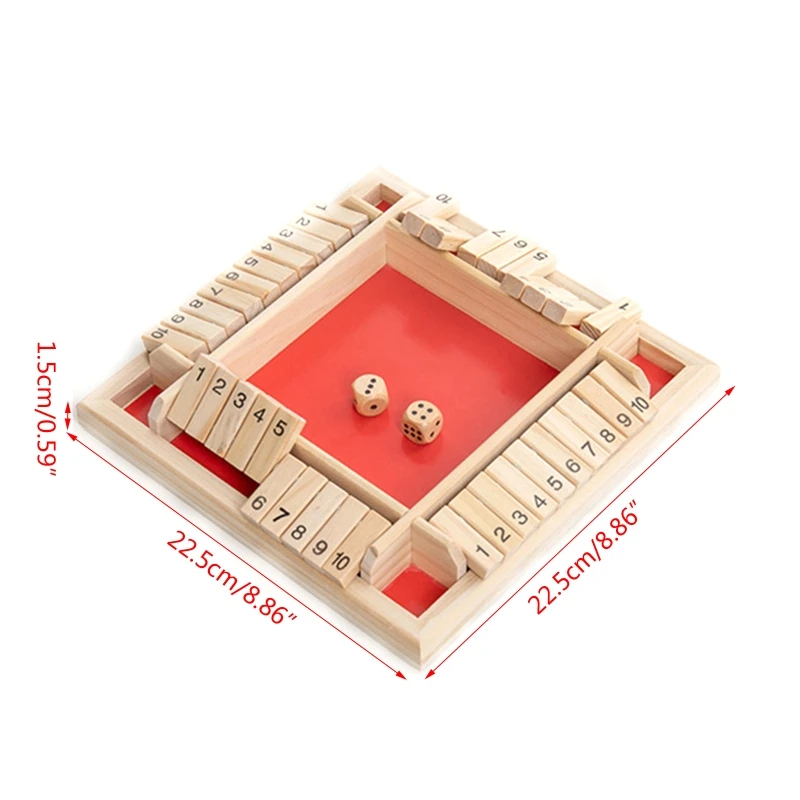 

4 Player Shut The Box Wooden Table Board Game Family Traditional Game Dice Toy 23GD