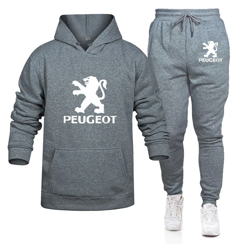 

Новинка 2021 хлопковая однотонная горячая Распродажа Толстовка + спортивные брюки комплект с принтом Peugeot Логотип автомобиля Толстовка Оверс...