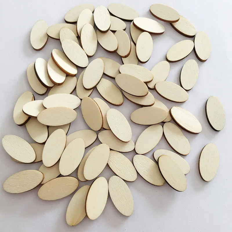 

100pcs Mini Unpainted DIY Blank Oval Wooden Slices Plaque Wood Piece Wedding Party Home Ornament Craft