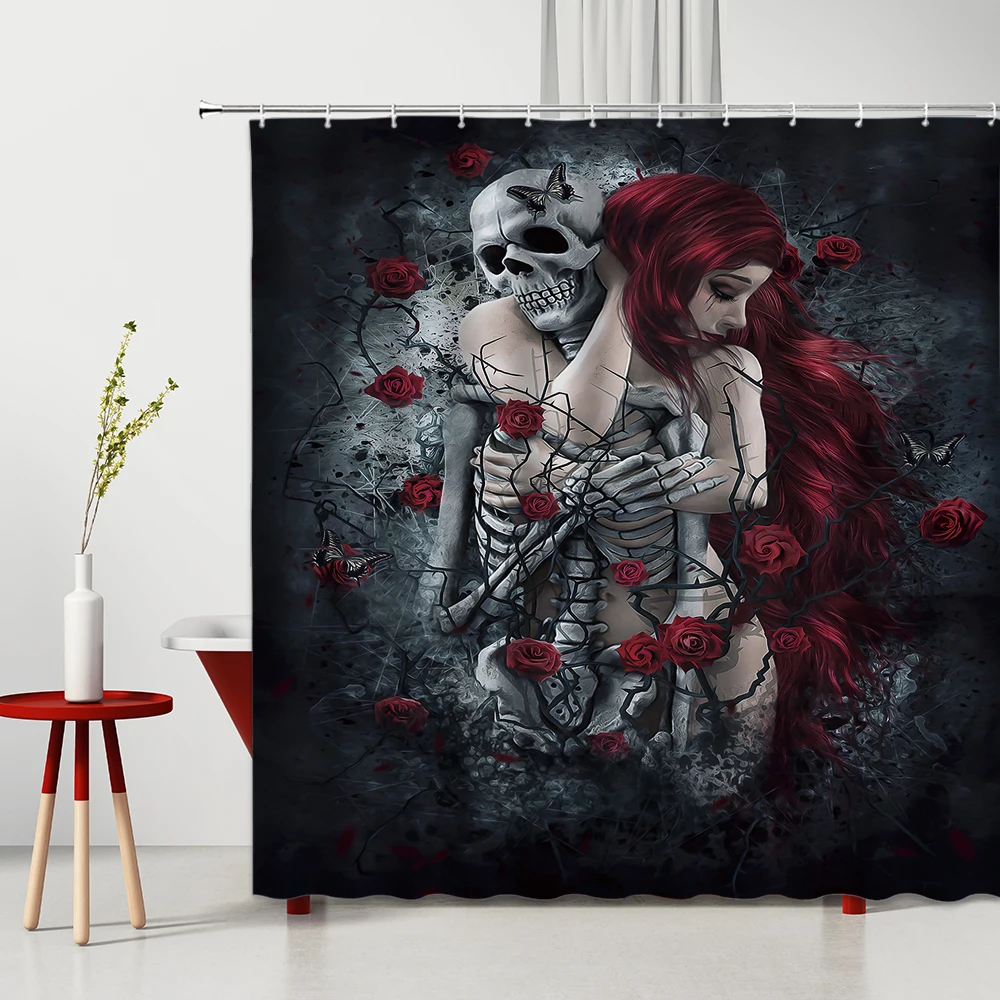 

Skull Shower Curtain Set Blackout Curtains For Horror Skull Bedroom Home Bathroom Decoration Waterproof Polyester Fabric