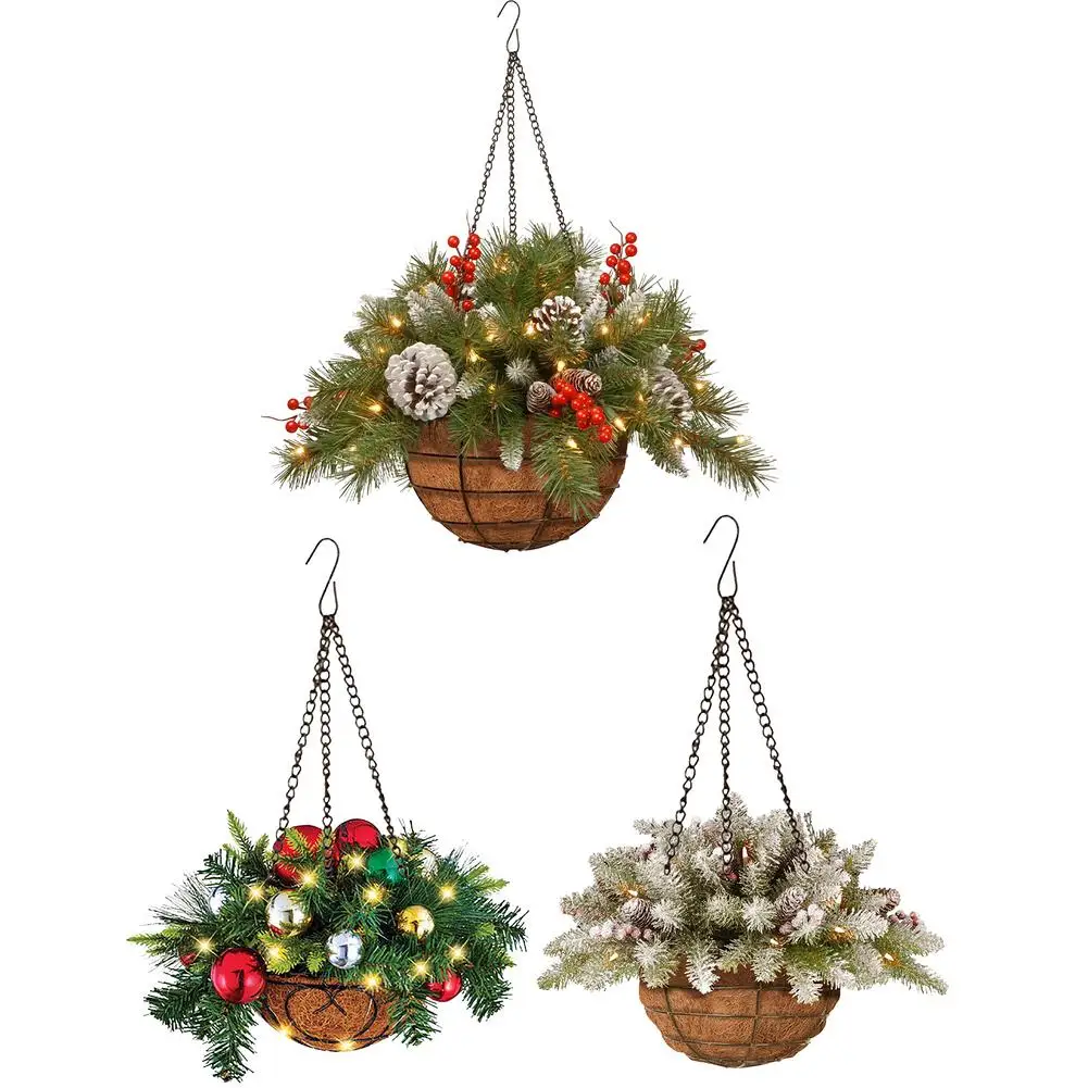 

Рождественская корзина, уличное украшение, Рождественская корзина для цветов с предварительно подсвеченными фотокорзинами из матовой сос...