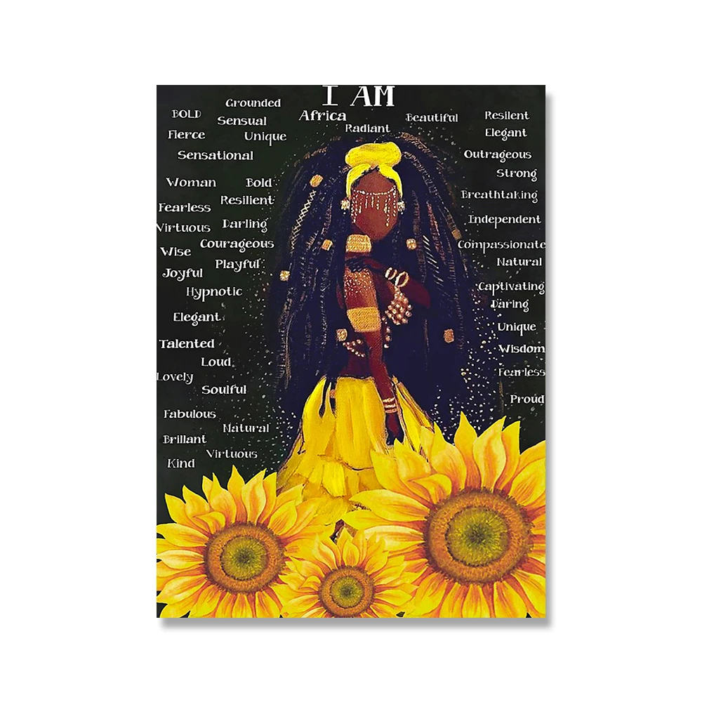 

Fashion Black Girl Woman Art Canvas Painting Feminist Posters and Prints Wall Pictures For Living Room Afro Queen Portrait Decor