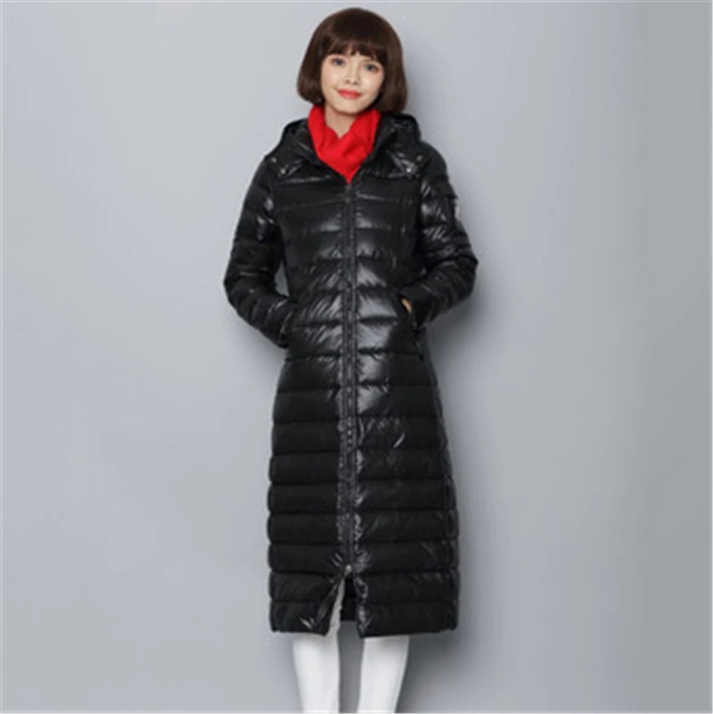 New Winter Women's Hoodies Down Coat Fashion Women Long Coat Female Down Parkas 90% White Duck Down Coats Slim Ladies Coats N485