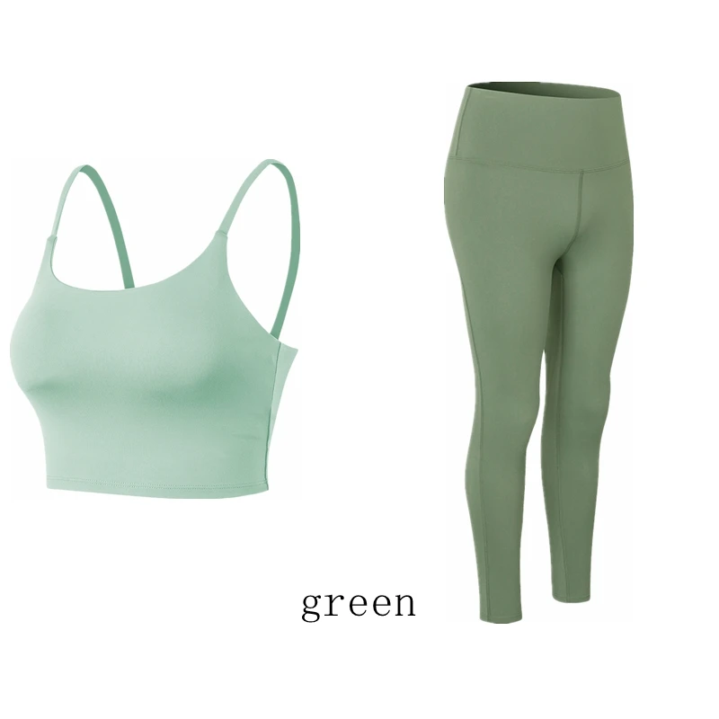 2PC New Women Yoga Set Gym Fitness Clothes Top Pants Leggings Elastic Tight Training Suit Cycling Vest Sportswear