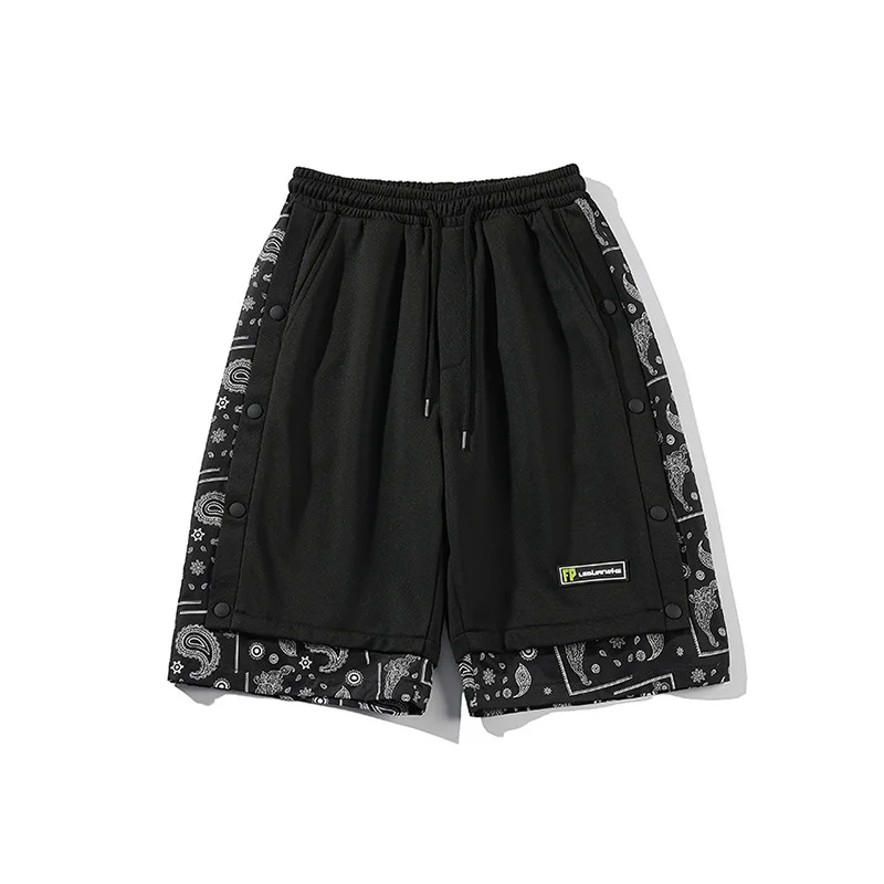 

No vulgarity 2021 new summer tooling casual shorts with drawstring men's fashion stitching cashew flower button up Capris