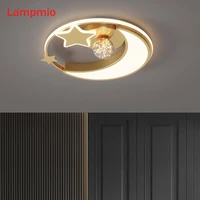 modern moon star led ceiling lights for bedroom dimmable golden ceiling lamp girls round black boys starry remote rooms lustres