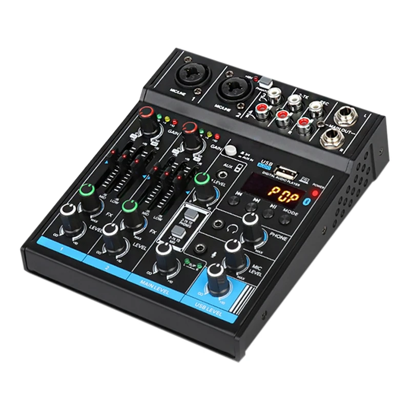 

Sound Card Audio Mixer Sound Board Console Desk System Interface 4 Channel USB Bluetooth Stereo Mini Mixer (US Plug)