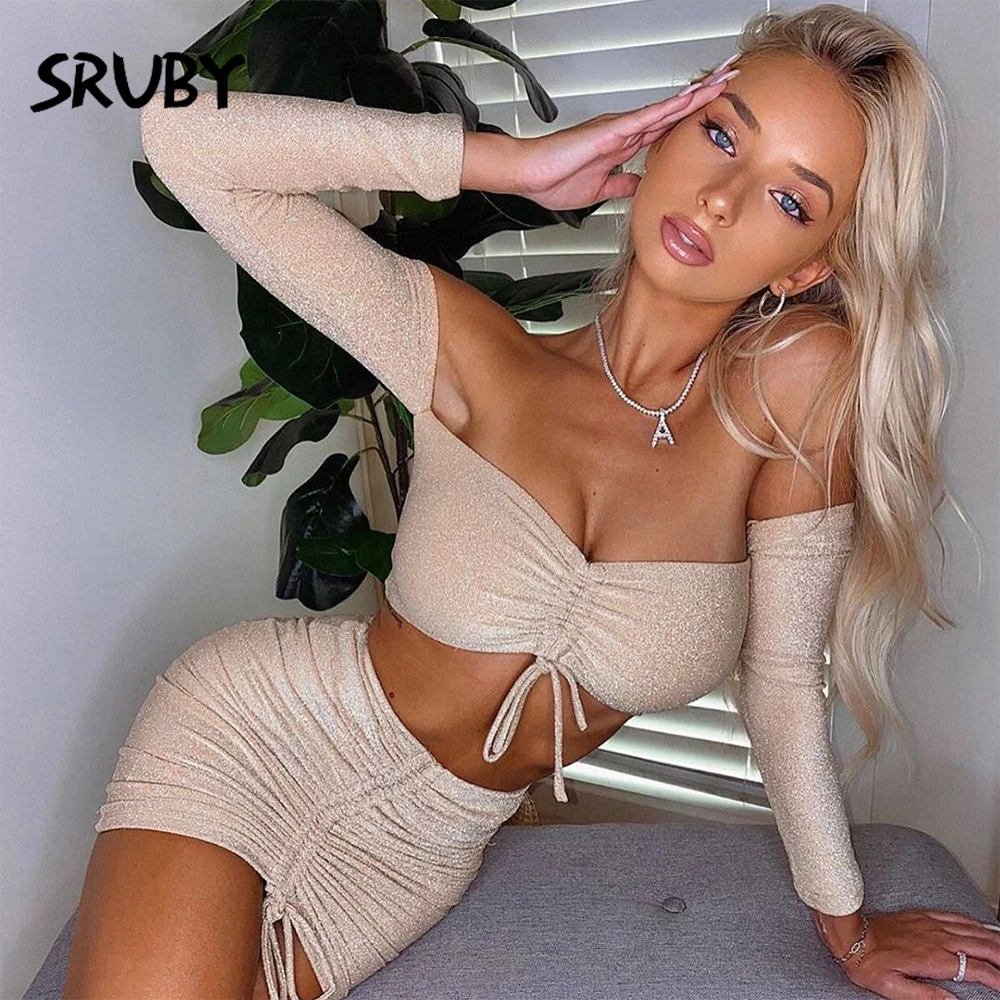 Женский комплект из двух предметов SRUBY летний облегающий короткий топ и юбка с