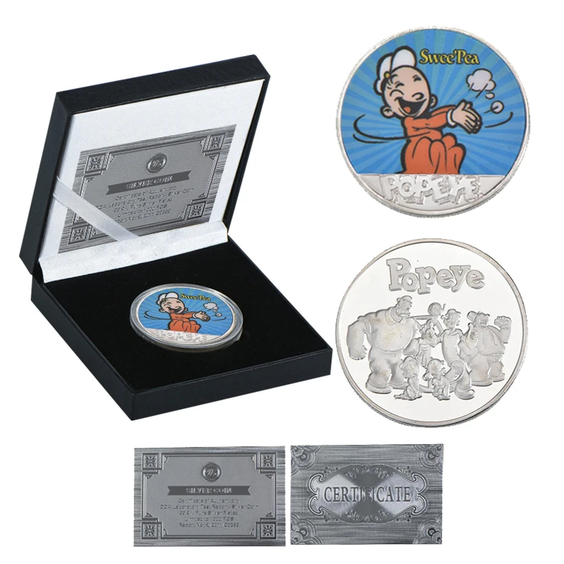 coin with box 4 WR Popeye Посеребренная металлическая копия монет мультяшный персонаж копия монеты коллекционные вещи Россия Подарки на день рождения сувениры - Цвет: coin with box 4
