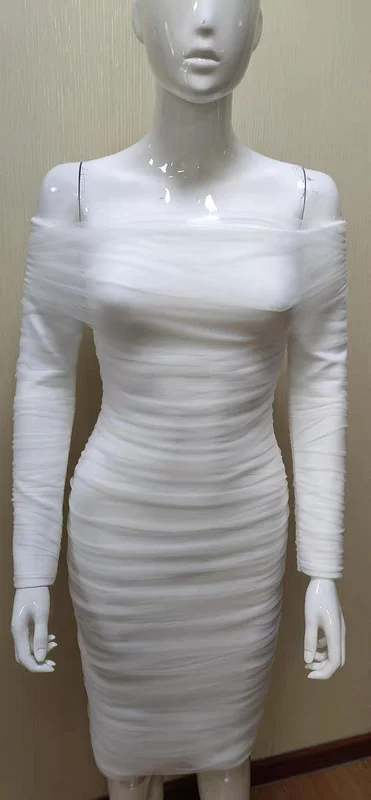 Высокое качество для знаменитостей белое Сетчатое платье с длинными рукавами и