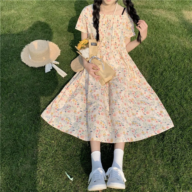 Женское длинное платье с цветочным принтом Mori Girl свободное винтажное элегантное