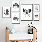 Настенная картина в стиле бохо, Кит, Сова, таинственное животное, луна, звезда, Настенная картина, постеры и принты на холсте в скандинавском стиле, настенные картины, декор для детской комнаты