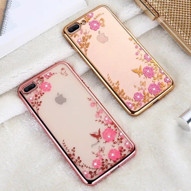 

Flower Soft Clear Diamond Mirror Metal Flash Frame+Soft Silicon Gel Case For iPhone 11 Pro Max XR XS MAX Covers