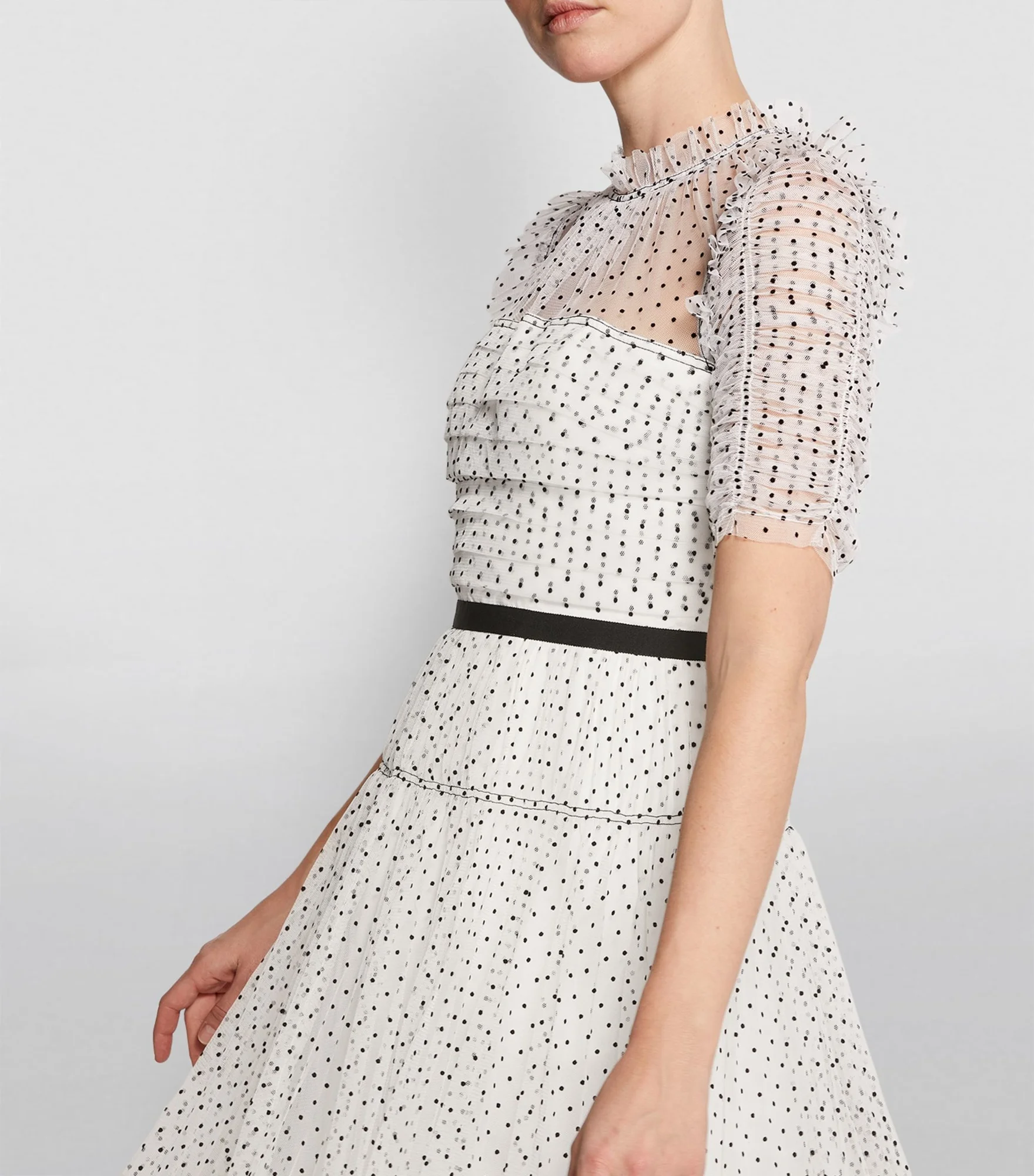 

Runway 2021 Self Portrait Lace Dress Summer Women Polka Dots Embroidery Layered Ruffle Sexy See Through Short Mini White Dresses