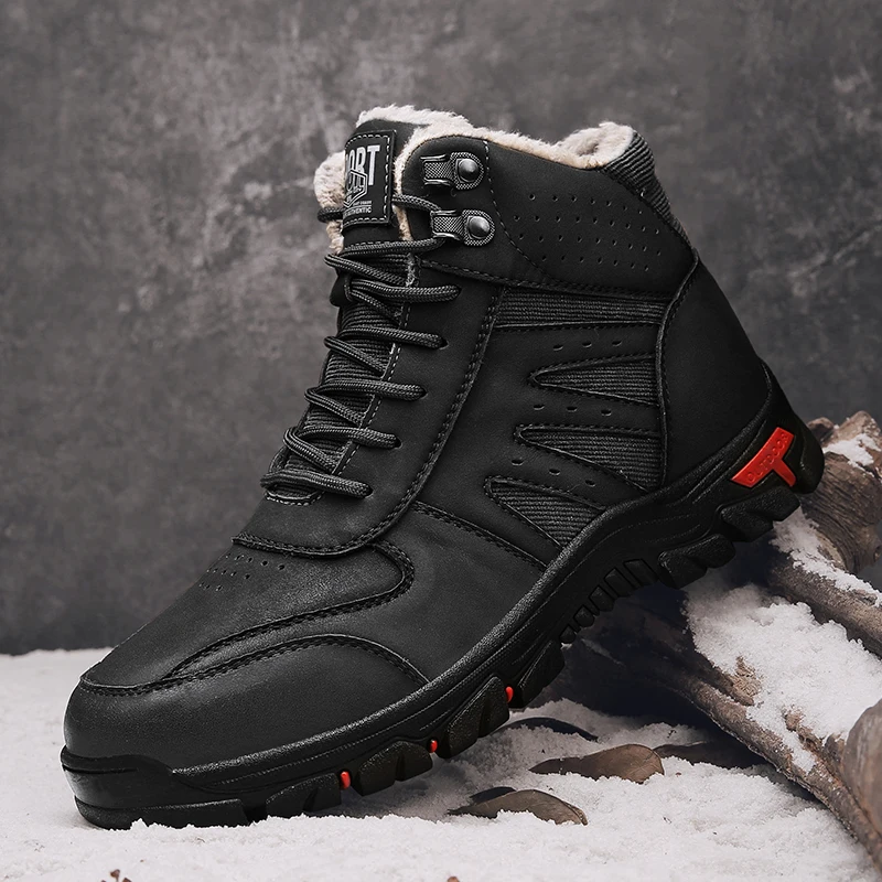 

Men's Genuine Leather High-Top Shoes Fall Winter Plus Fleece Oxford Shoes Outdoor Non-Slip Casual Snow Boots Fashion Men Shoes