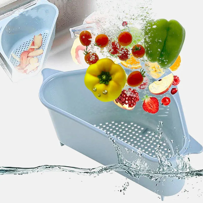 

Kitchen Triangular Sink Strainer Drain Fruit Vegetable Drainer Sponge Rack Storage Tool Basket Suction Cup Sink Filter Shelf