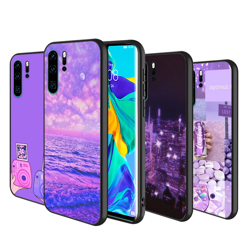 

For Huawei Mate 10 20 X 5G 30 40 RS Lite P Smart Pro Plus 2018 2019 2020 2021 Z S Purple Flower Butterfly Black Phone Case