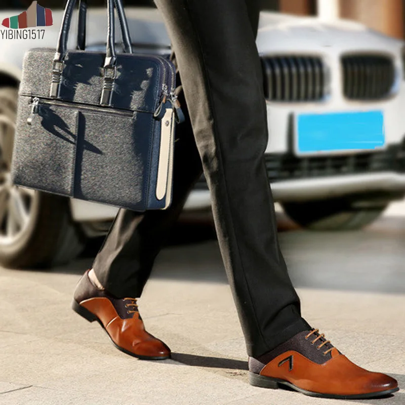 

YIBING1517 Big Size 38-47 Men Wedding Dress Shoes Black Brown Oxford Shoes Formal Office Business British Lace-up Men's Footwear
