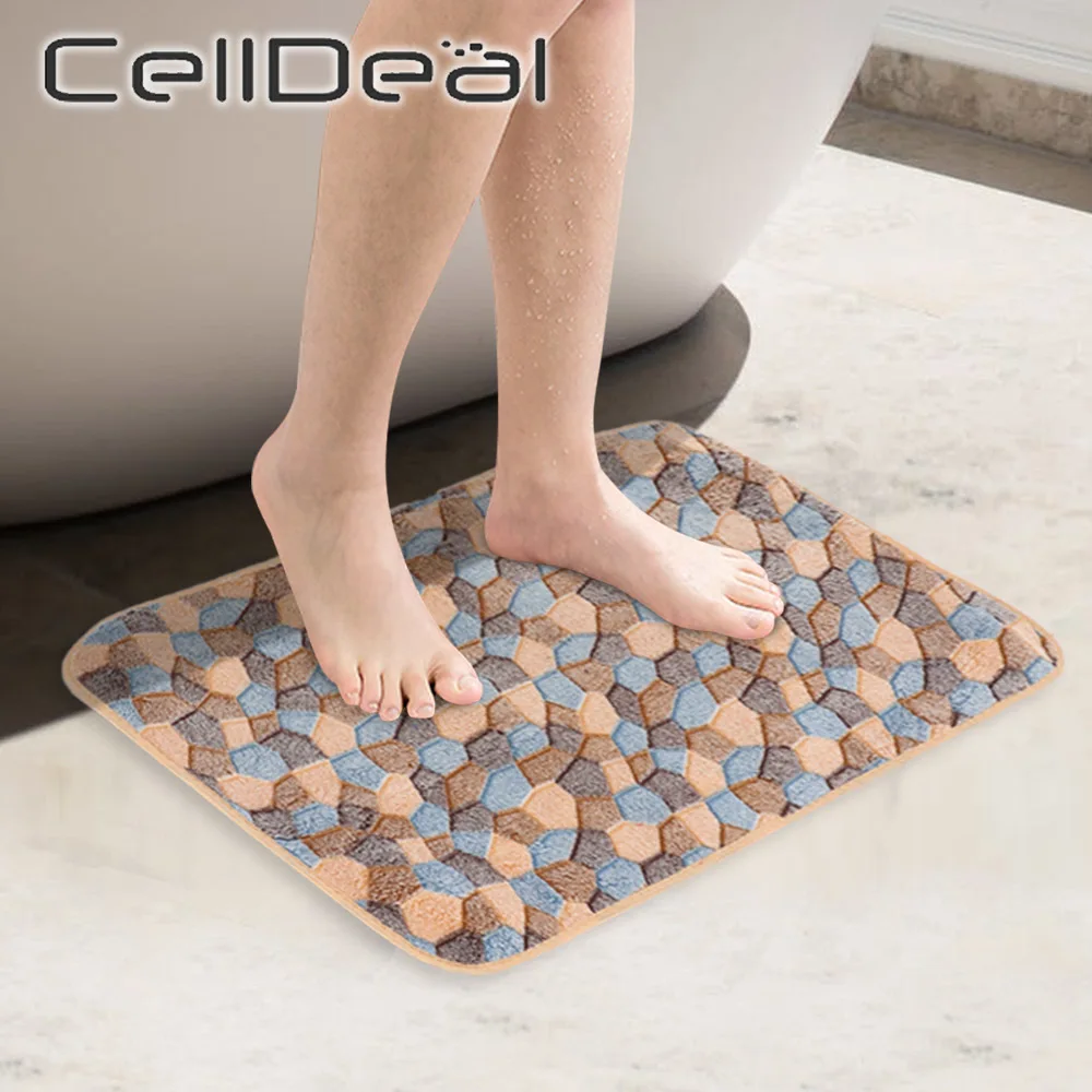 

Bathroom Mat Bathtub Side Carpet Non-slip Absorbent Shower Room Door Entrance Soft Coral Velvet Offset Printing Bathroom Supply