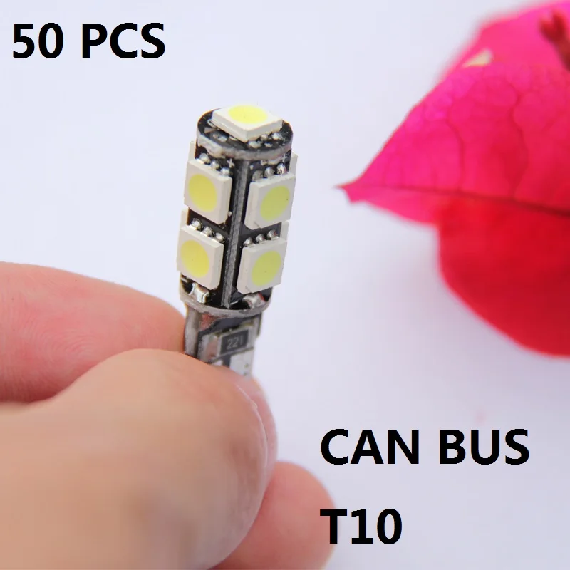 Автомобильный светодиодный светильник T10, 50 шт., 12 В, T10, 5050, 9smd, супер белый, 194, 168, w5w, T10, светодиодная парковочная лампа, автомобильный клиновый габаритный фонарь T10