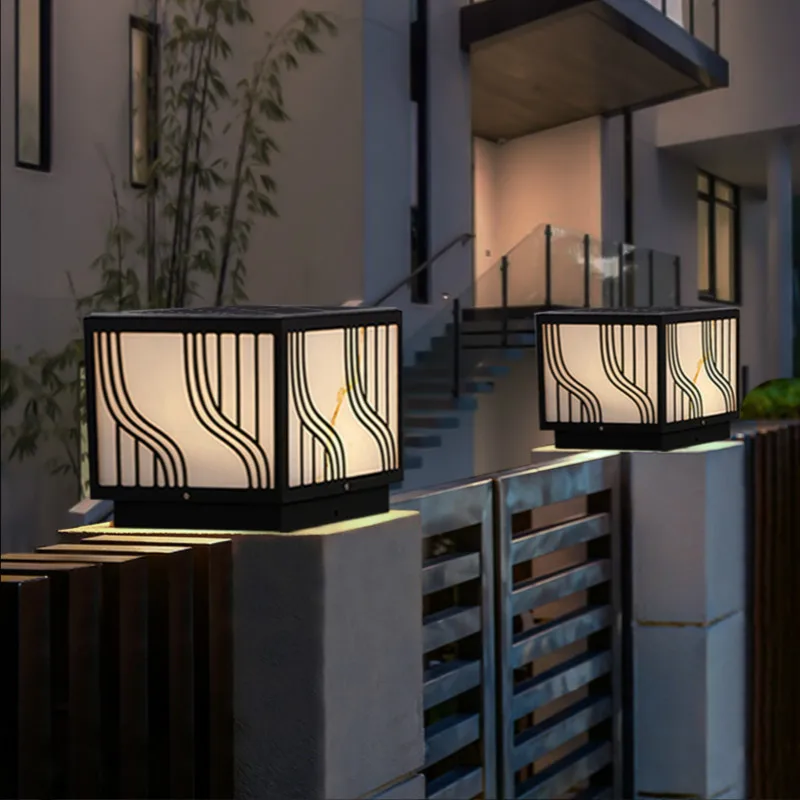 

Outdoor LED Solar Pillar Lamp New Chinese Style Waterproof Villa Courtyard Gate Wall Pillar Lamp