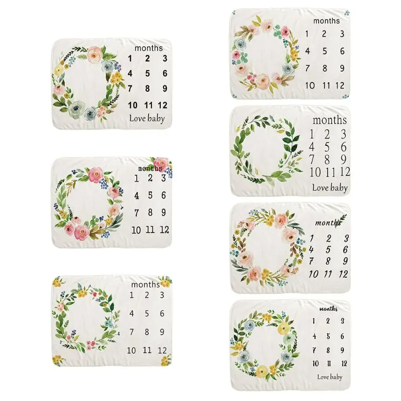 

Baby Monthly Record Growth Milestone Blanket Newborn Wreath Pattern Photography Props Newborn Photo Creative Background