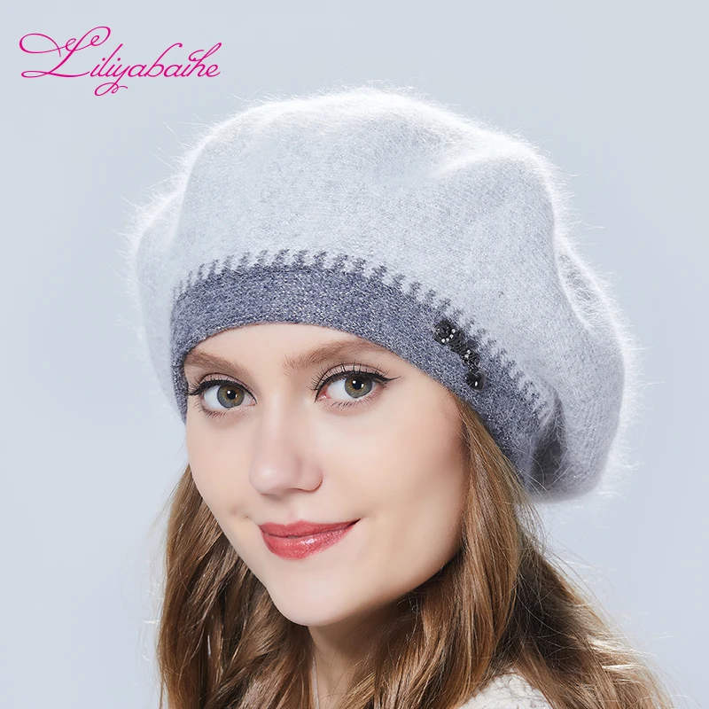Liliyabaihe зимние женские берета С люриксом двойной теплый Шапка вязаная шерсть