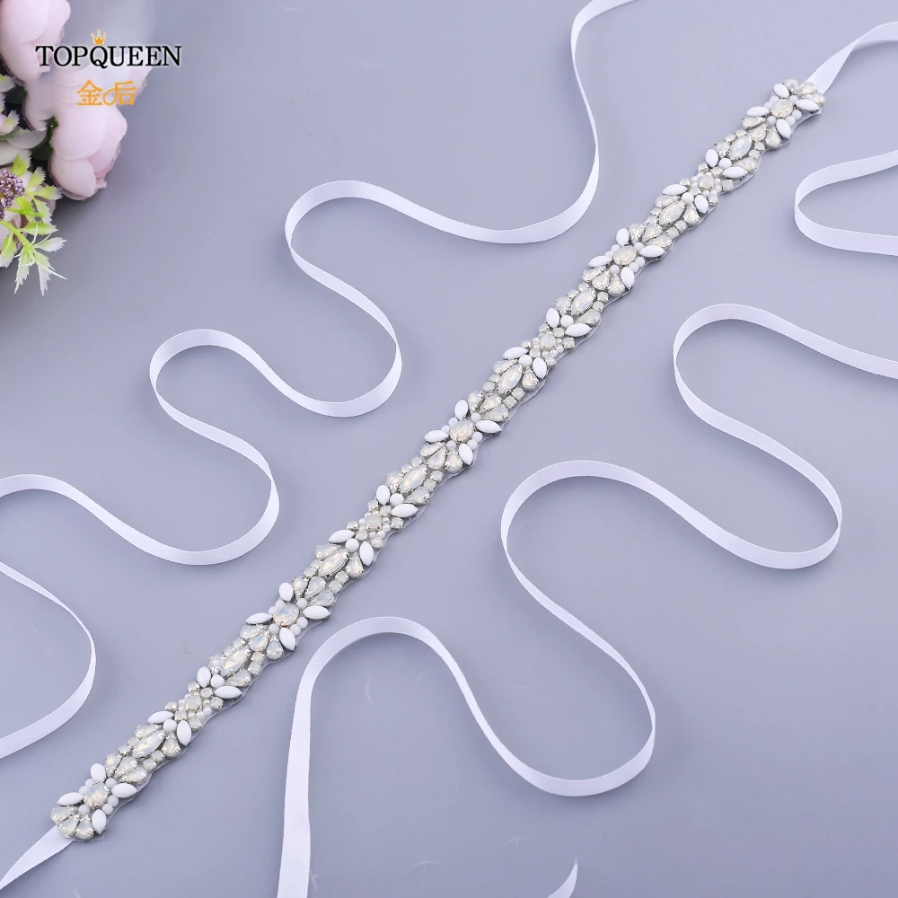 TOPQUEEN Sparkly Bridal Belt Sash Opal Pearl for Dress Evening Woman Female Accessories Formal S467 | Свадьбы и торжества
