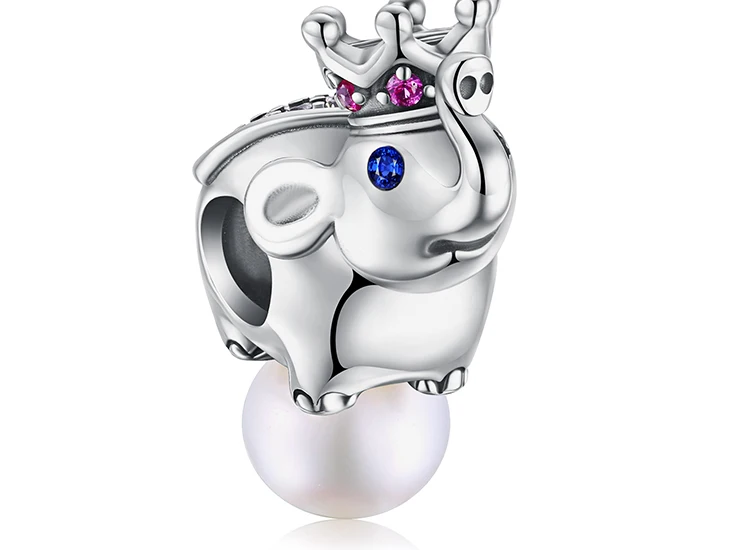 JewelryPalace СОЗДАН Ruby Корона Слон на Бусы из жемчуга очарование Fit Браслеты 925 пробы Серебряного Бисера Шарм Fit Браслеты