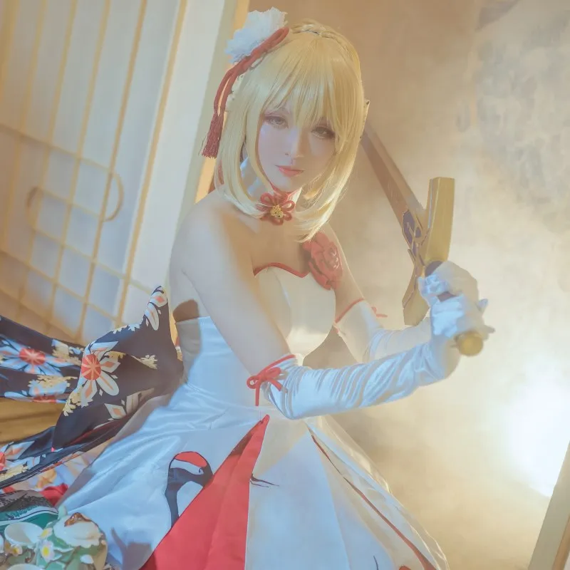 Fate Stay Night Altria Пендрагон Косплэй костюм сабля свадебное платье карнавальный