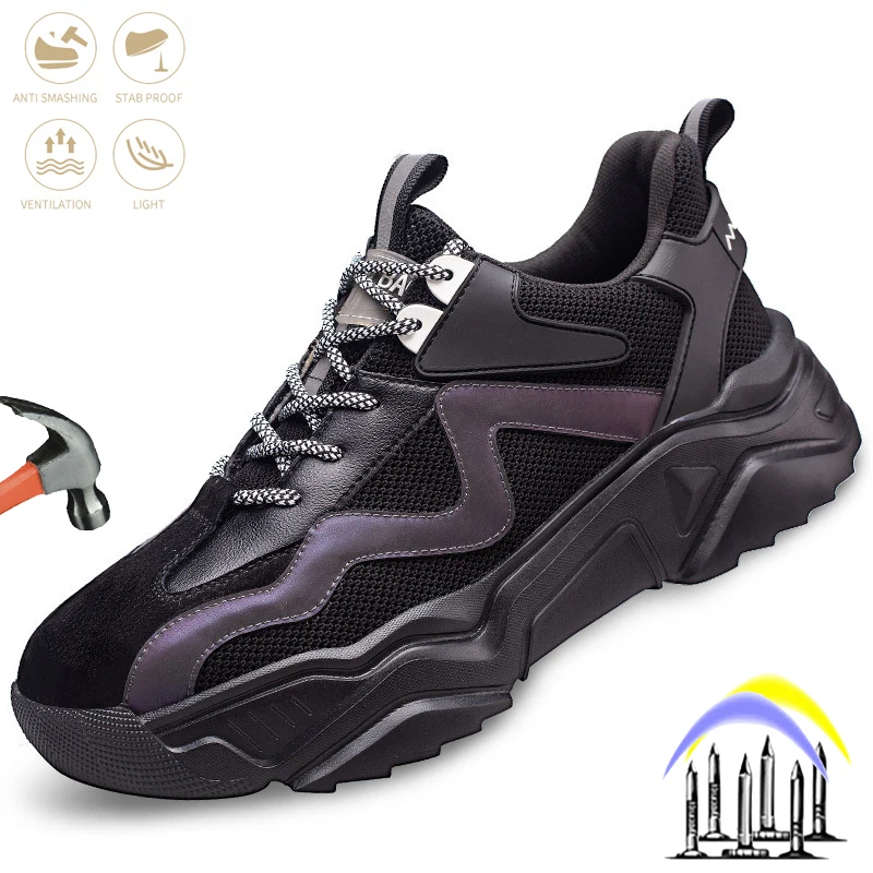 

Lightweight Male Work Safety Shoes Steel Toe Indestructible Man Anti-smash Safety Boots Lightweight Men Construction Sneakers