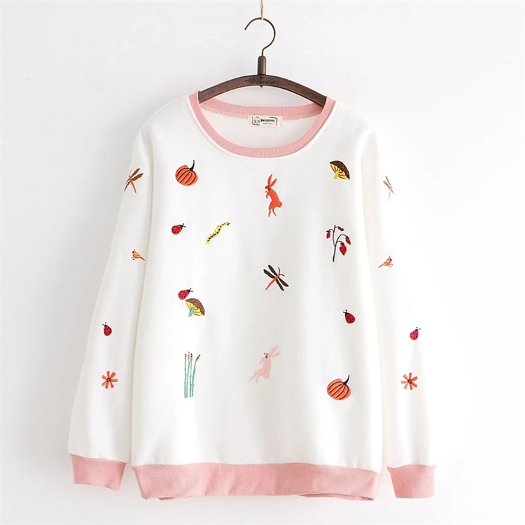 Merry Pretty Хлопковые женские толстовки с мультяшной вышивкой из кусков толстовки зимние пуловеры с длинным рукавом и круглым вырезом в симпатичном стиле